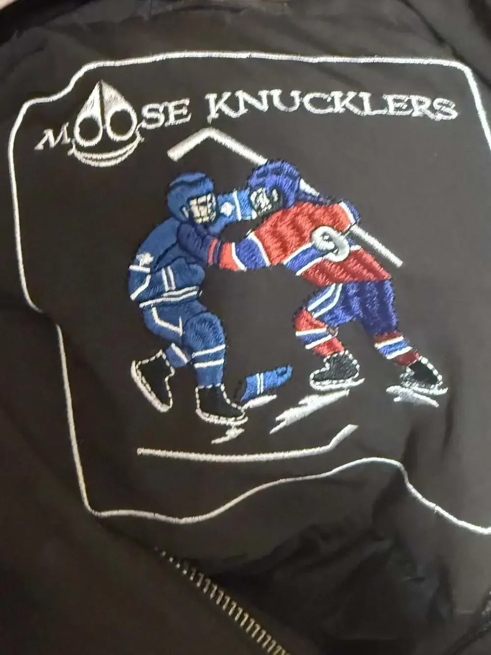 Moose Knuckles Limited Edition Hockey Fight Embroidered Down Bomber Jacket